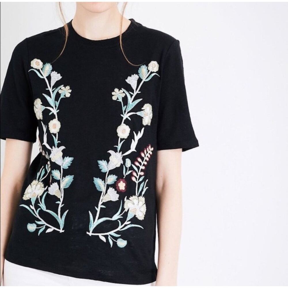 Maje Black 100% Linen Trinite Embroidered Top Size 2‎